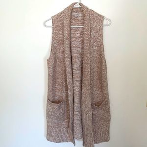 Women’s LOFT longline tan sleeveless cardigan